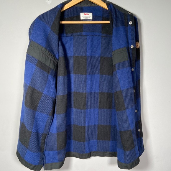 Fjallraven Buffalo Plaid Flannel Shirt Jacket Blue Black Snap Mens Medium - Picture 4 of 8